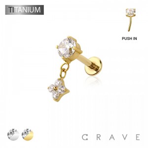 STAR FLOWER CZ DANGLE BEZEL CZ TOP THREADLESS (PUSH IN) IMPLANT GRADE TITANIUM LABRET SET